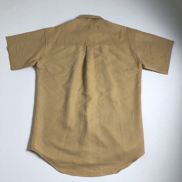 Chaps Ralph Lauren Khaki Short Sleeve Button Front Shirt Rayon Polyester S I77 - Picture 2 of 5
